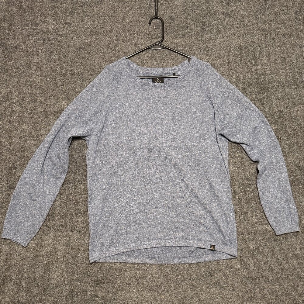 Prana Mens Organic Cotton Blue White Marled Crew Neck Pullover Size XL Yoga Hike